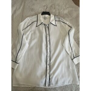 Refinity Button Up Shirt Womens Size M  White /Black‎